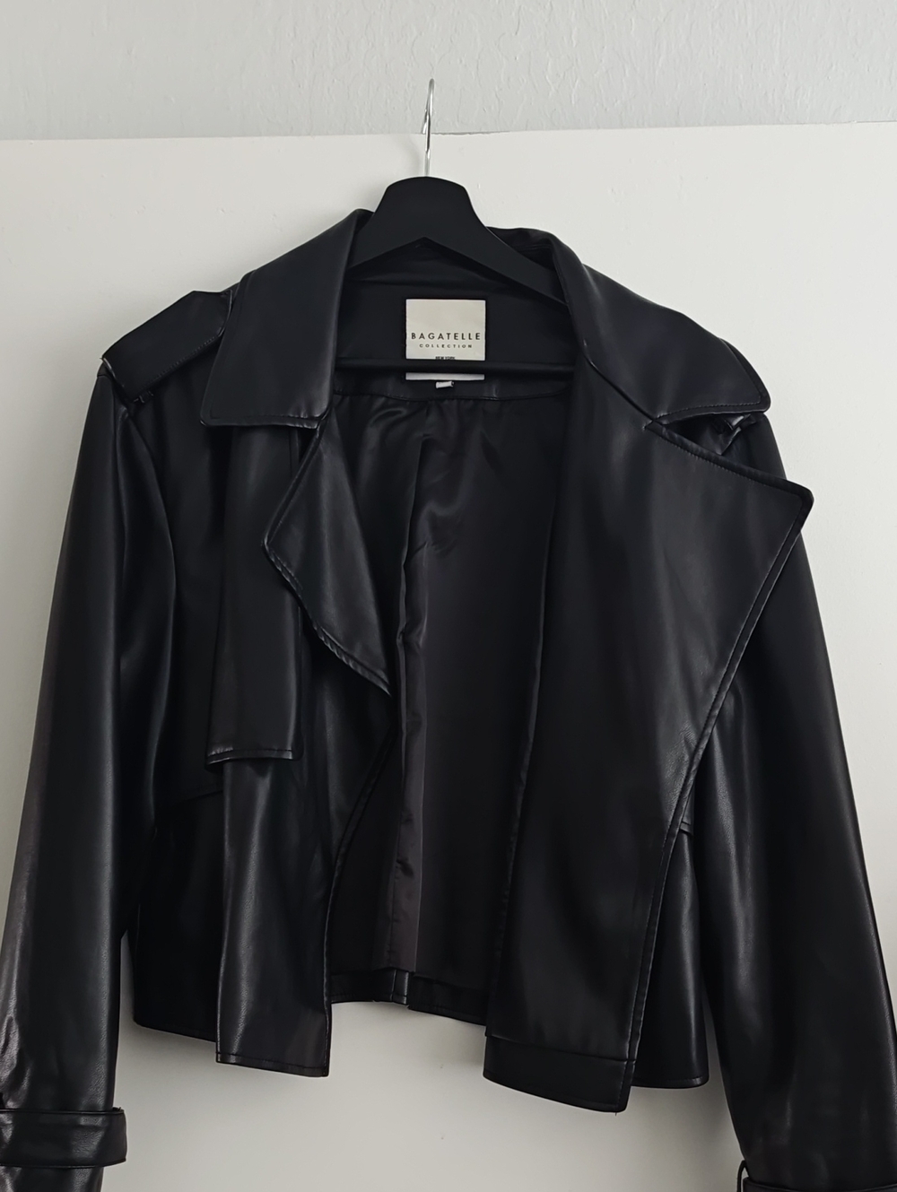 bagatelle Black Faux-Leather Draped Moto Jacket